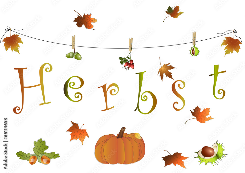 Herbst Schrift und Kürbis Adobe Stock