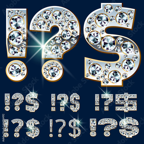 Ultimate alphabet of diamonds and platinum ingot. Symbols