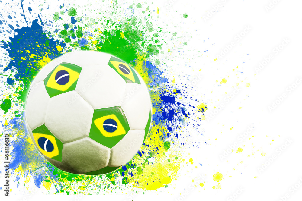 Soccer ball and the colors of the Brazil flag