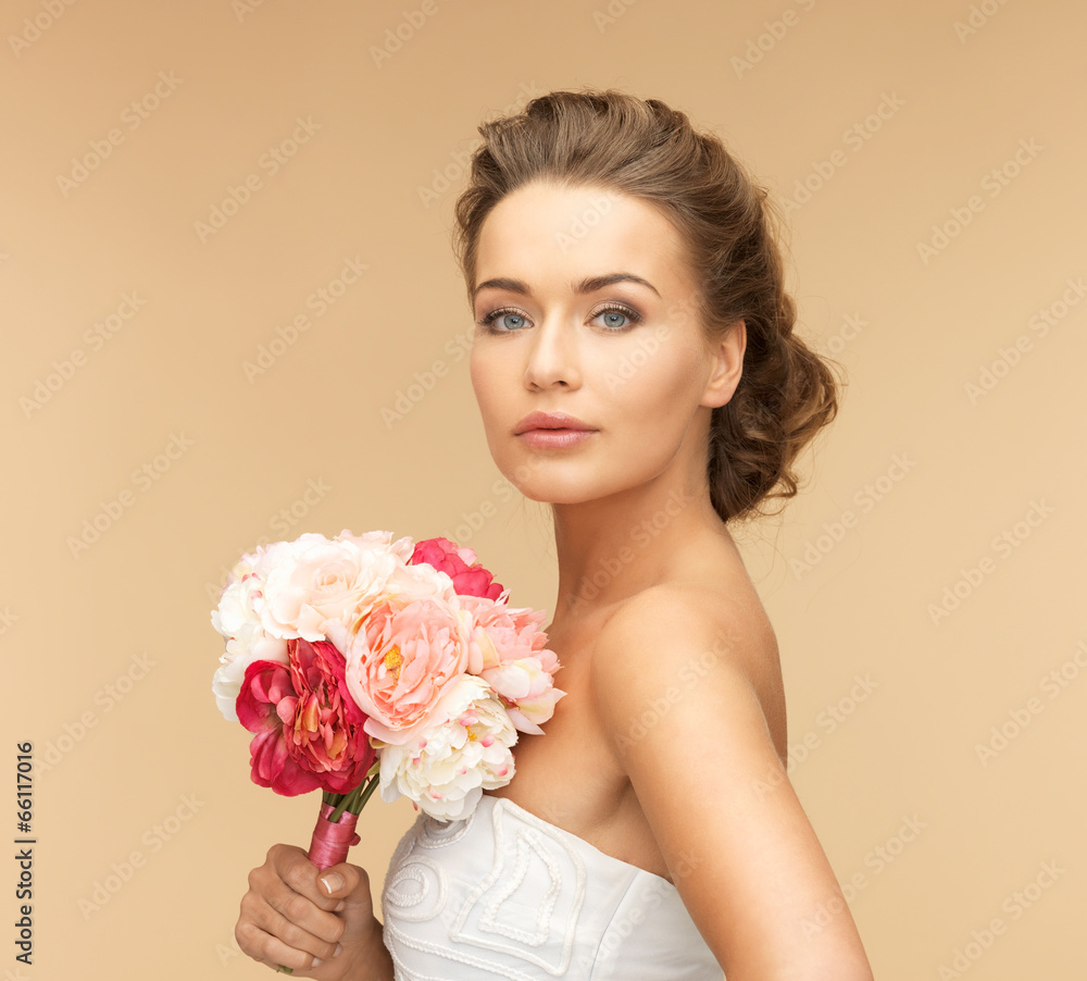 woman with bouquet of flowers woman with bouquet of flowers