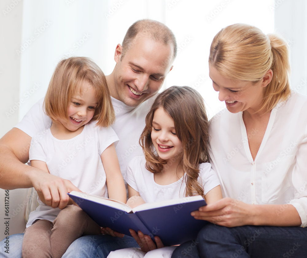smiling family and two little girls with book smiling family and two little girls with book