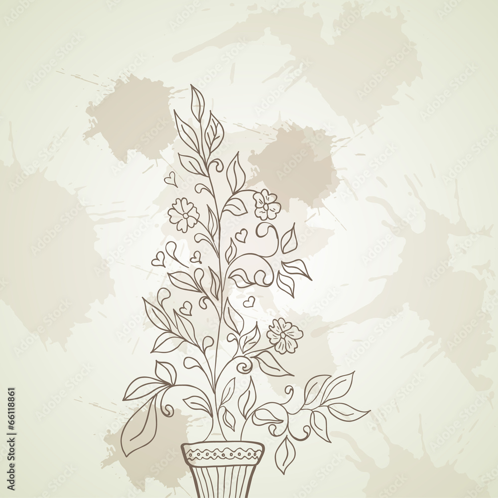 flower and a pot sketch on a background flower and a pot sketch on a background