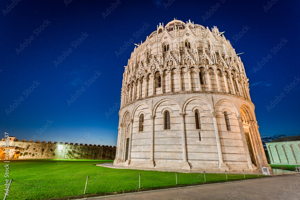 Ancient monuments in Pisa at night