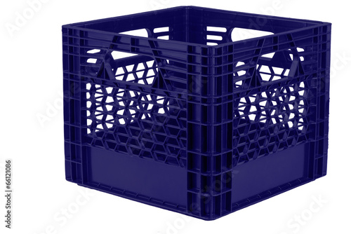 Fotografie Sturdy blue plastic crate with a geometric grid design, ideal for storage, organization, and transport
