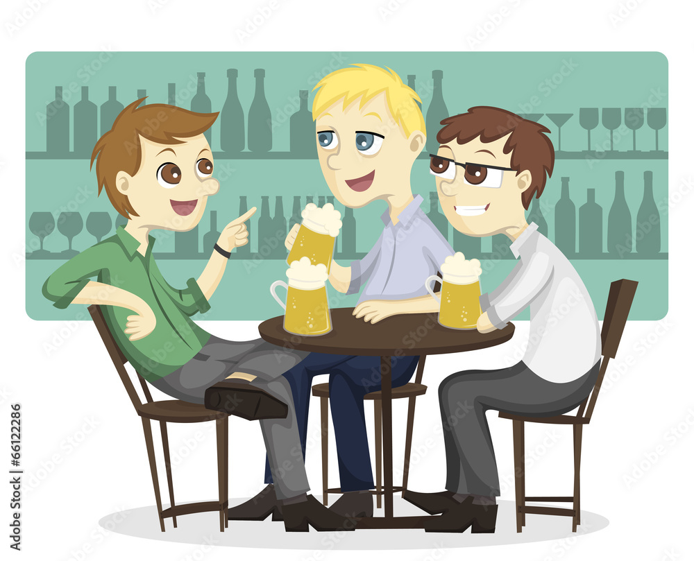 Three male employee enjoy drinking beer on a bar Three male employee enjoy drinking beer on a bar