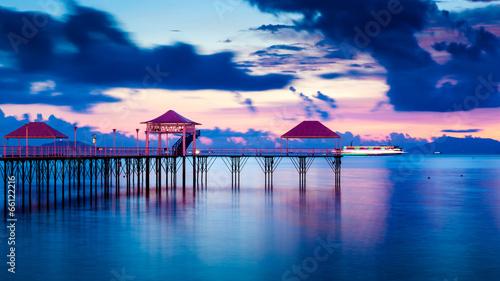 Photography Sunset pier along coast