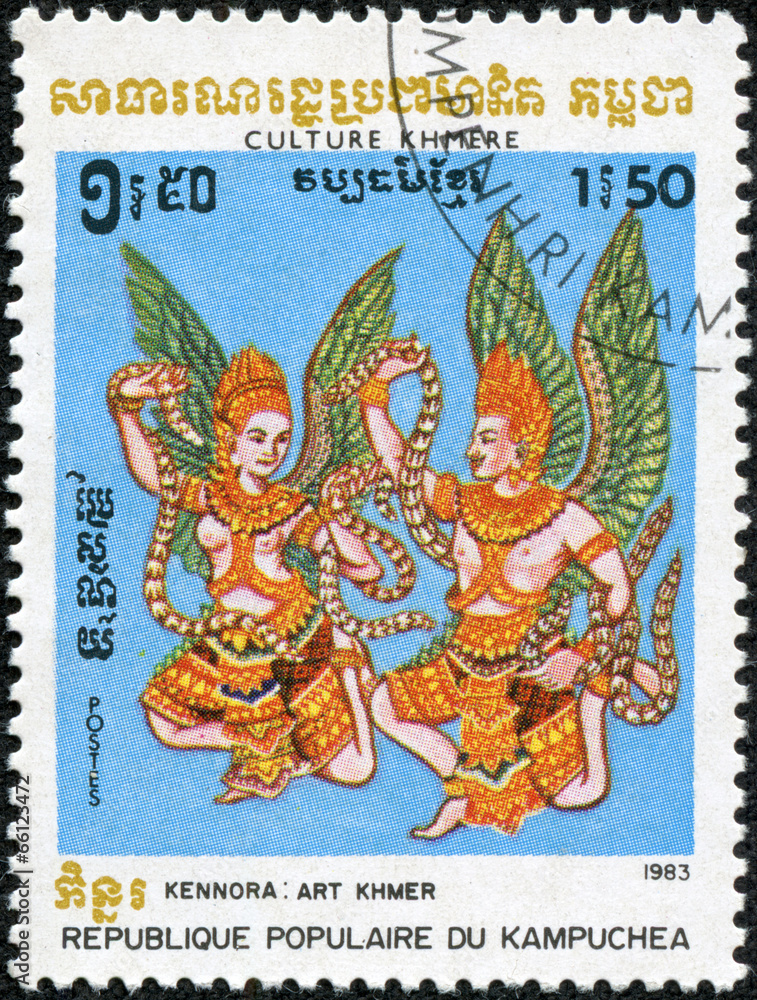 Obraz premium stamp printed in the Cambodia, Dunns River Falls, vert