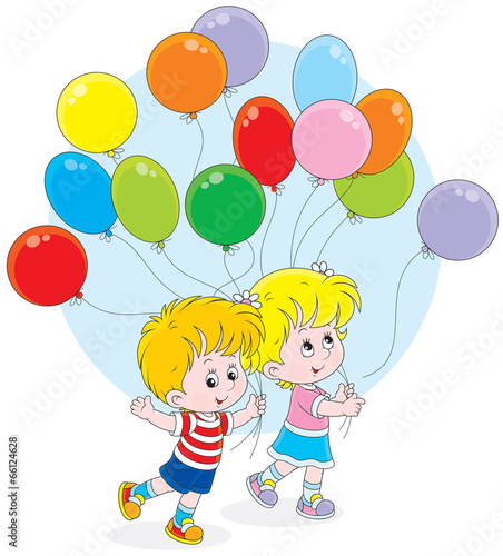 Little girl and boy with colorful balloons