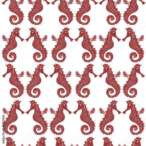 Seamless sea pattern with black sea horses on a white background