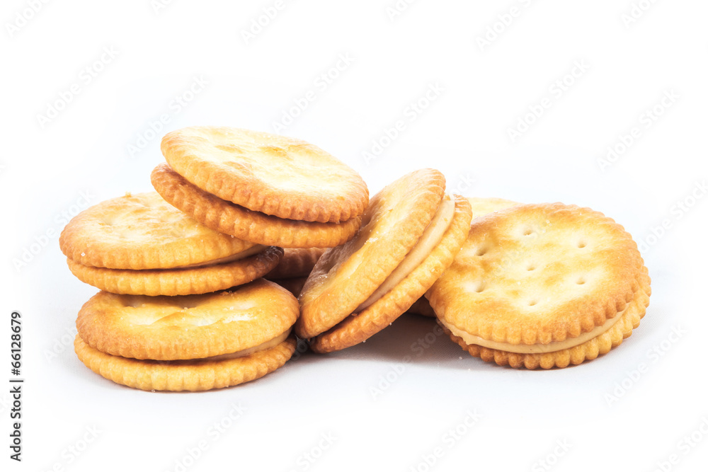 Peanut butter cream and biscuit in white background Peanut butter cream and biscuit in white background