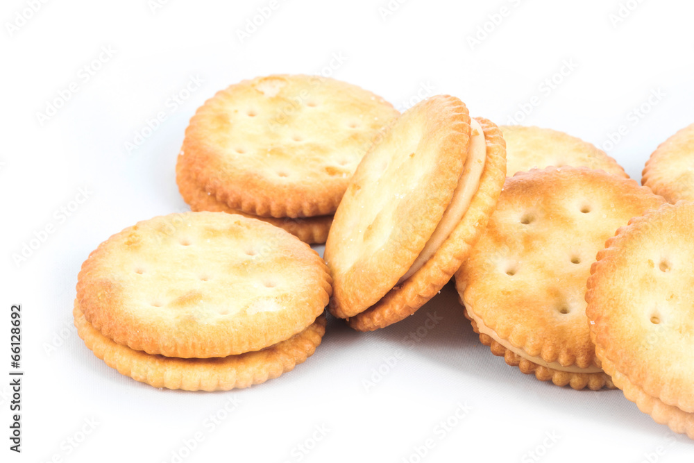 Peanut butter cream and biscuit in white background Peanut butter cream and biscuit in white background