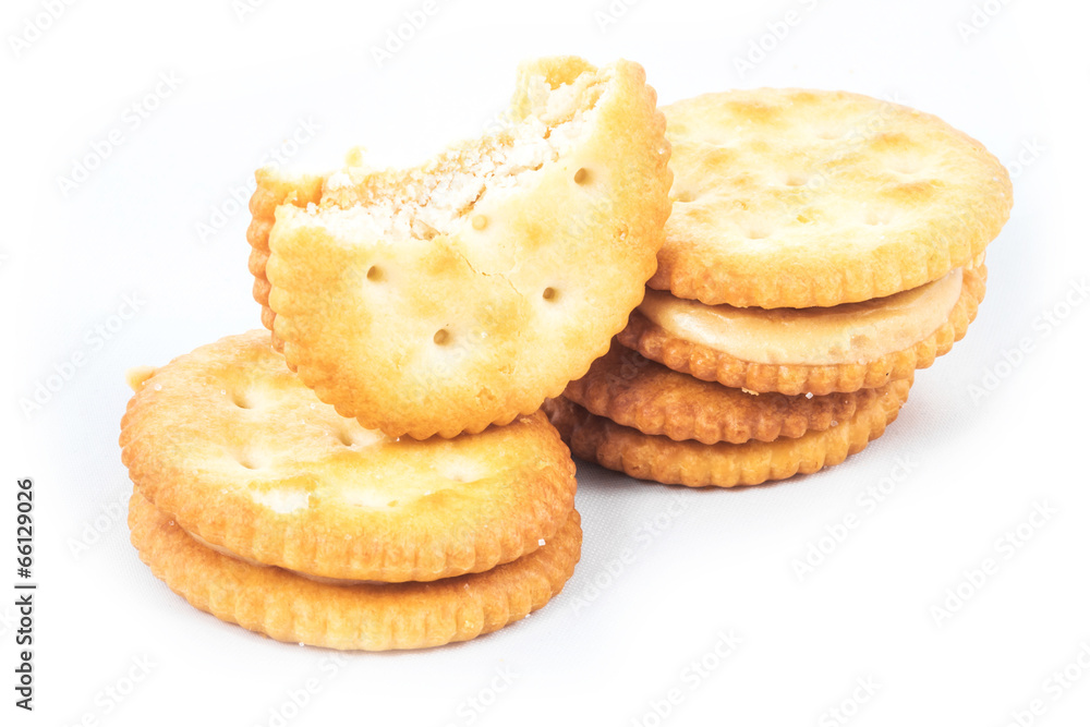 Peanut butter cream and biscuit in white background Peanut butter cream and biscuit in white background