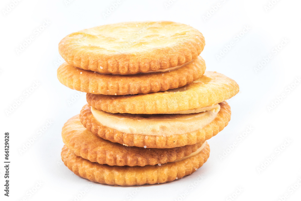 Peanut butter cream and biscuit in white background Peanut butter cream and biscuit in white background