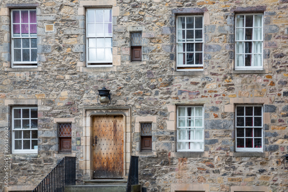 Front view of vintage facades in Edinburgh