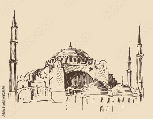 Istanbul, city architecture, vintage engraved illustration