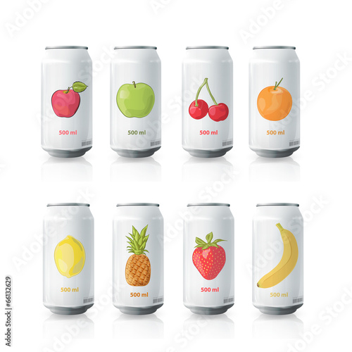 Grey tin of fruit juice. Vector design