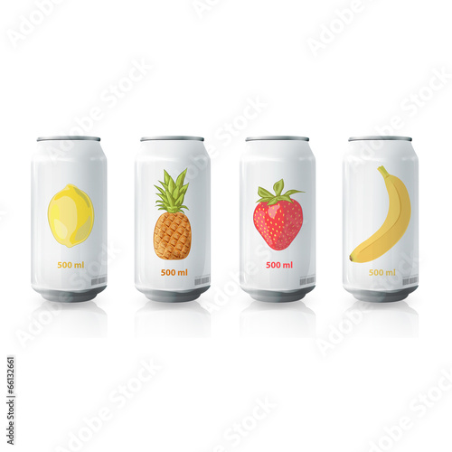 Grey tin of fruit juice. Vector design