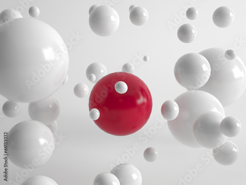 Schilderij op canvas Single red ball amongst floating white balls
