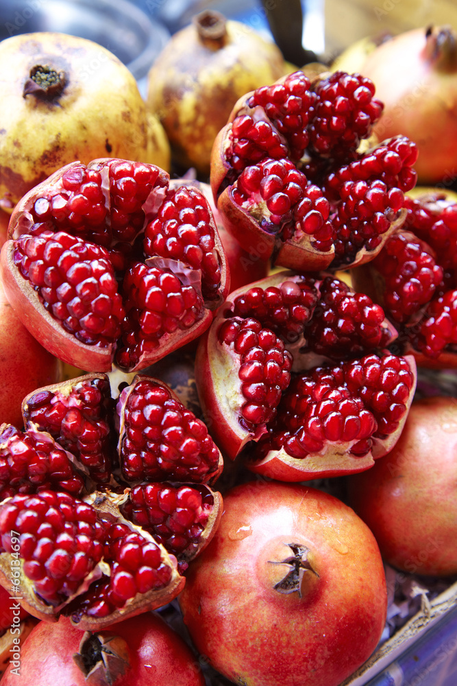close up many thai pomegranate in sun light close up many thai pomegranate in sun light