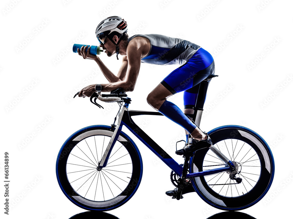 Naklejka premium man triathlon iron man athlete cyclist bicycling drinking