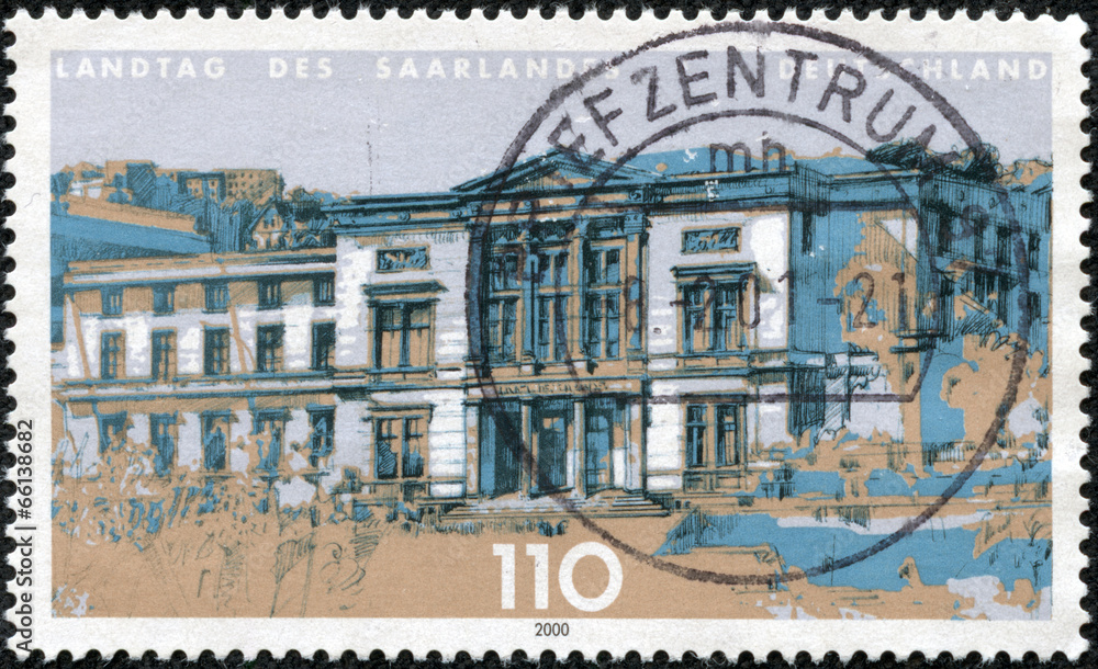 stamp printed in the Germany shows The Landtag of Saarland