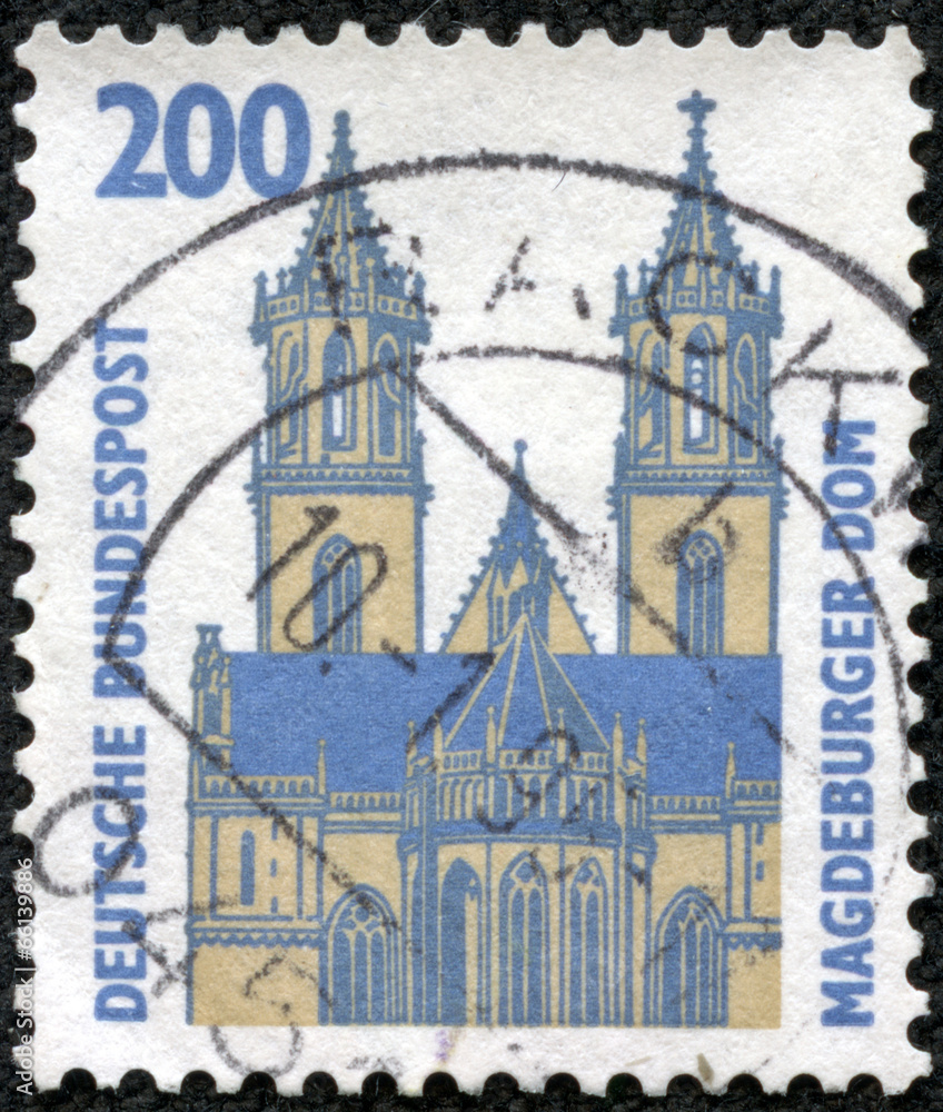 stamp printed in Germany shows Magdeburg Cathedral