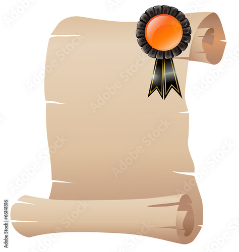 An empty scrolled paper with a ribbon
