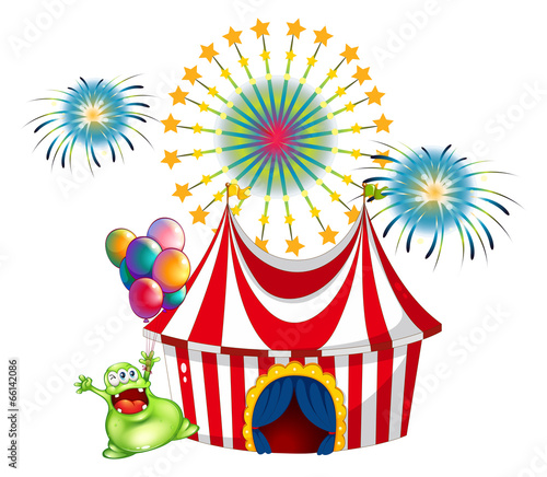 A happy monster outside the carnival