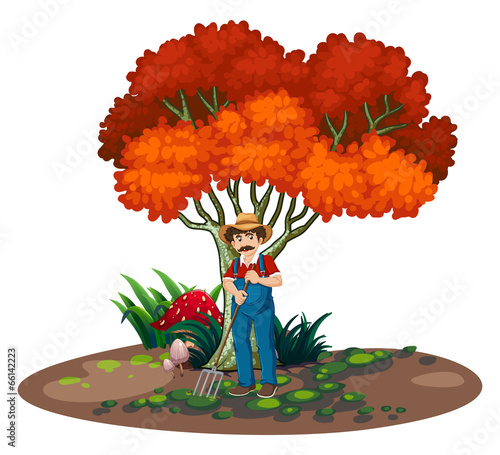 A gardener cleaning the yard
