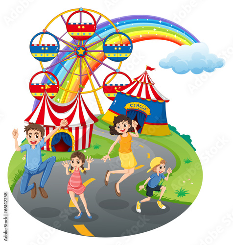 A happy family at the carnival