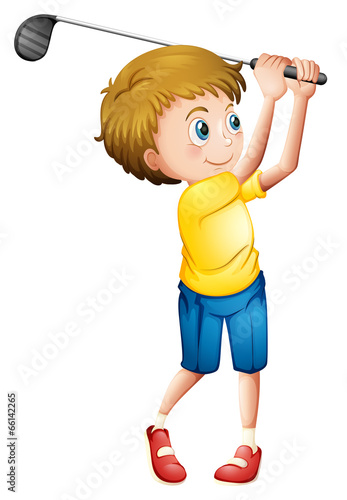 A young man playing golf