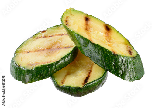 Grilled zucchini slices isolated on white background
