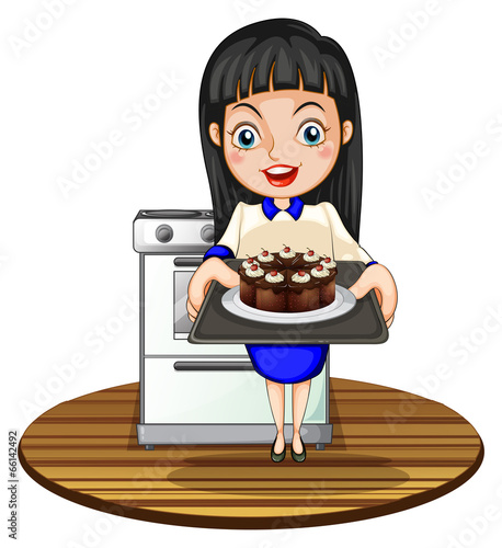 A girl baking a cake