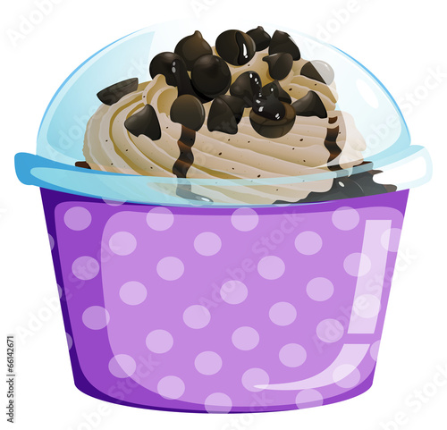 A lavender disposable cup with a cake inside