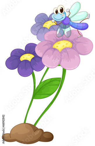 A flowering plant with a dragonfly