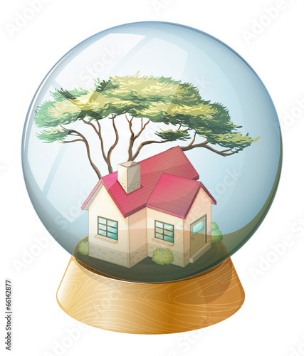 A concrete house inside the crystal ball