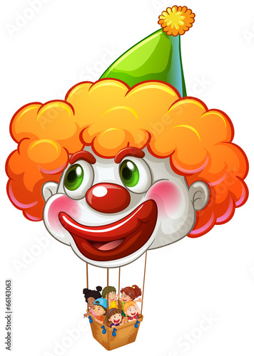 A clown balloon carrying kids