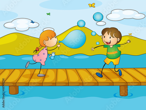 Kids playing at the bridge