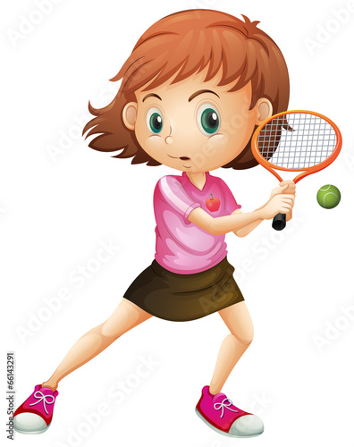 A young girl playing tennis