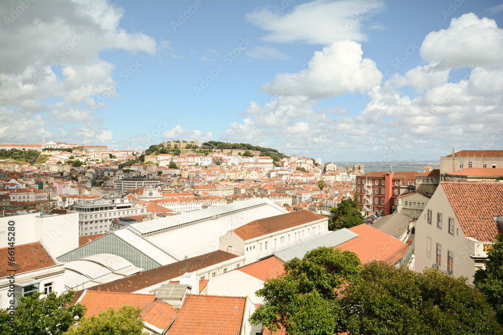 Fototapeta premium Panoramic view to Alfama with Castle Sao Jorge, Lisbon Portugal