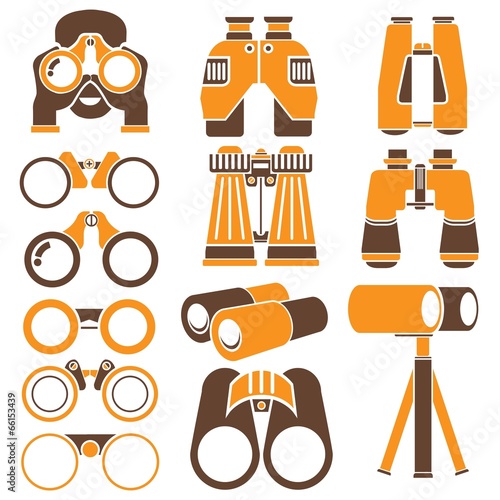 binocular set, orange and brown color theme