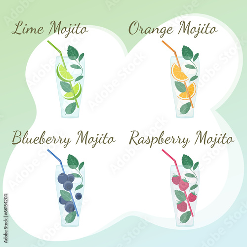 Lime Orange Blueberry and Raspberry Mojito Cocktails