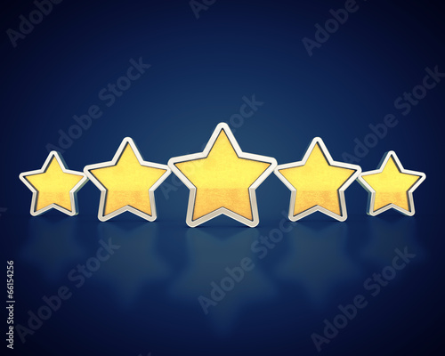Five golden stars on dark background Product quality