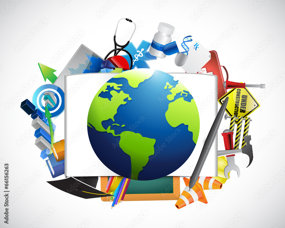 multiple icons around a globe. illustration design multiple icons around a globe. illustration design