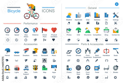 Bicycle icons set, Flat style vector elements photo