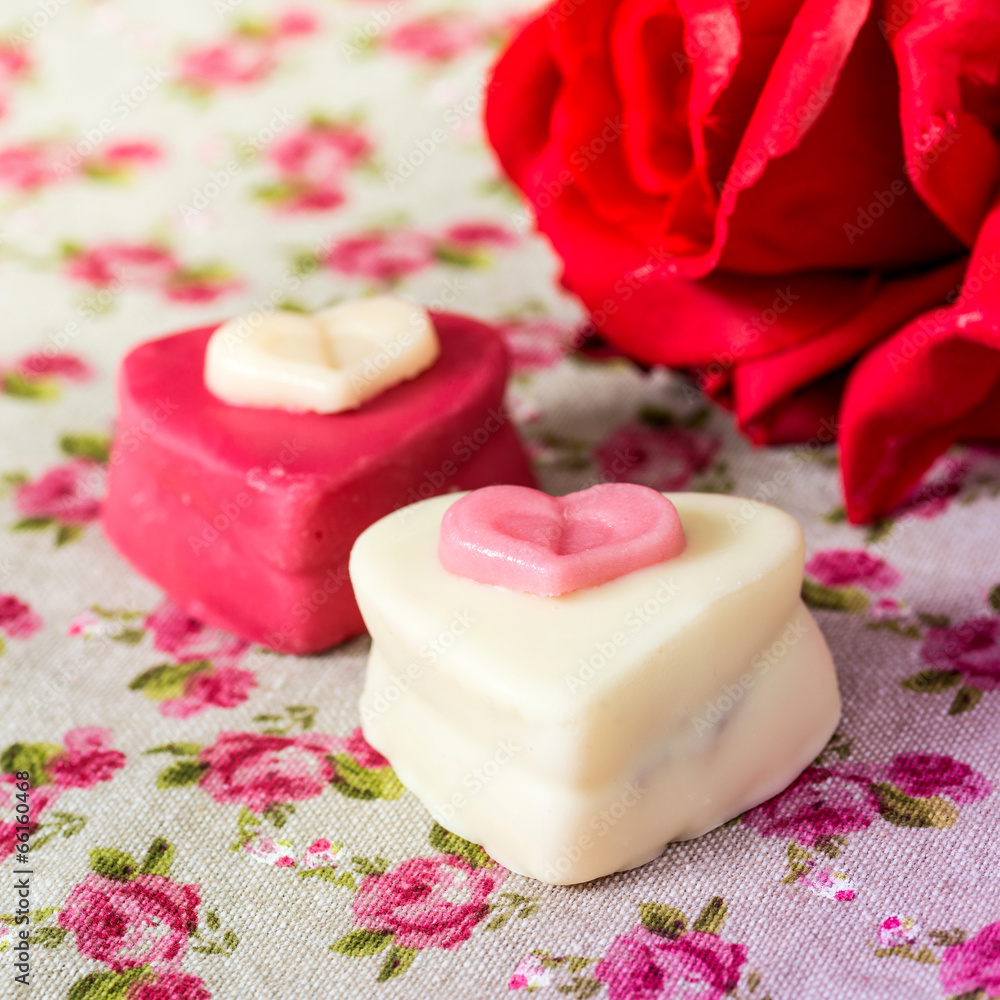 Small heart-shaped chocolates Small heart-shaped chocolates