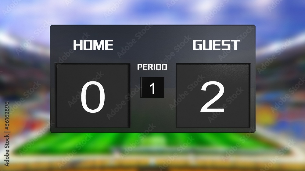 soccer match scoreboard guest win 0 & 2 soccer match scoreboard guest win 0 & 2