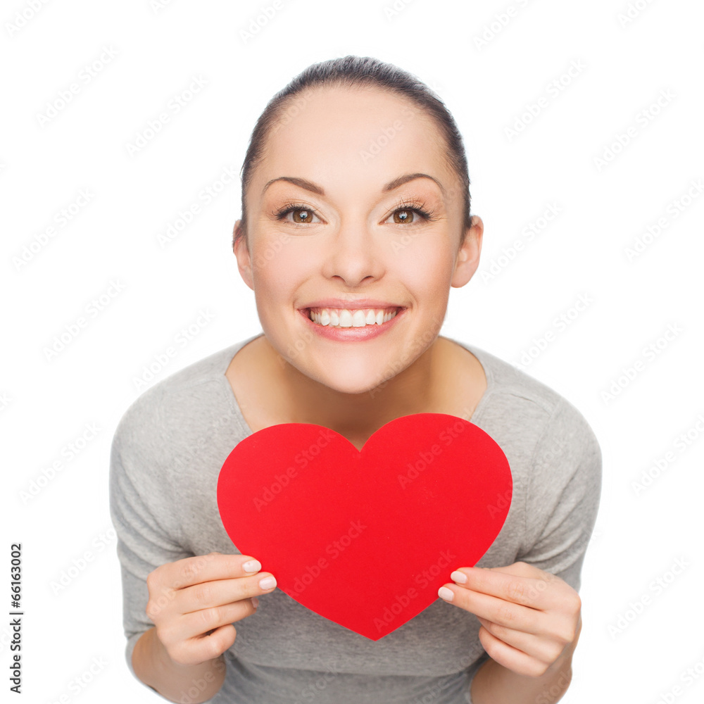 smiling asian woman with red heart smiling asian woman with red heart