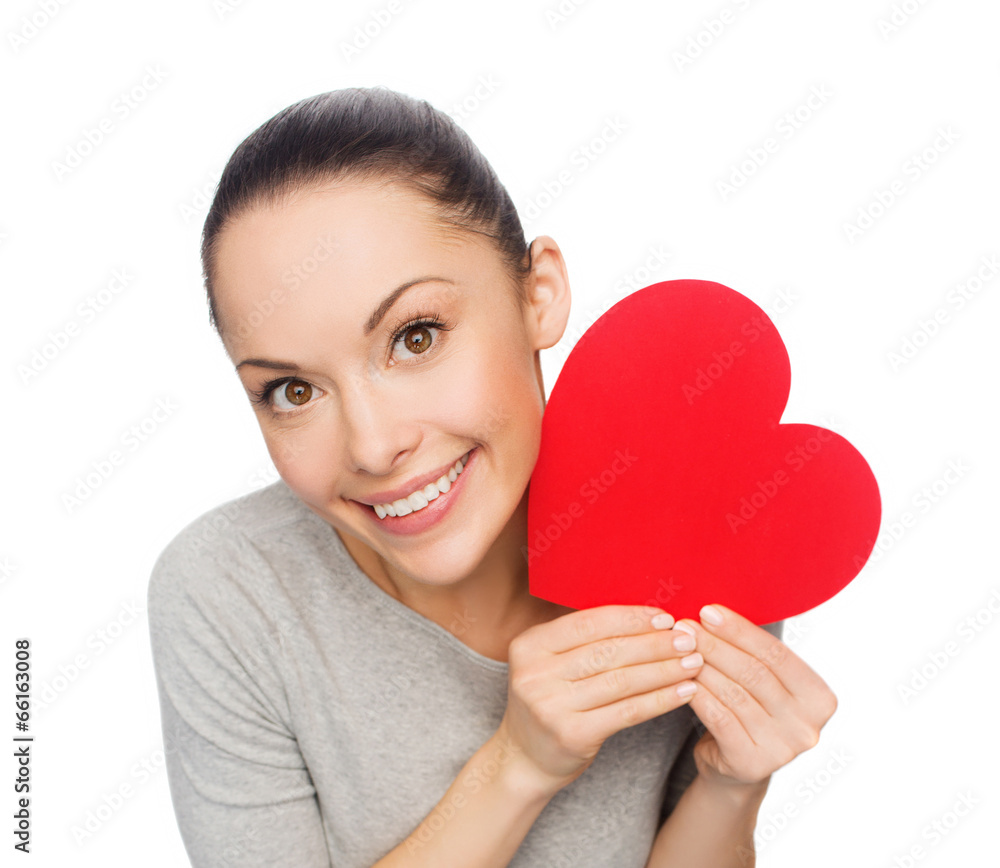 smiling asian woman with red heart smiling asian woman with red heart
