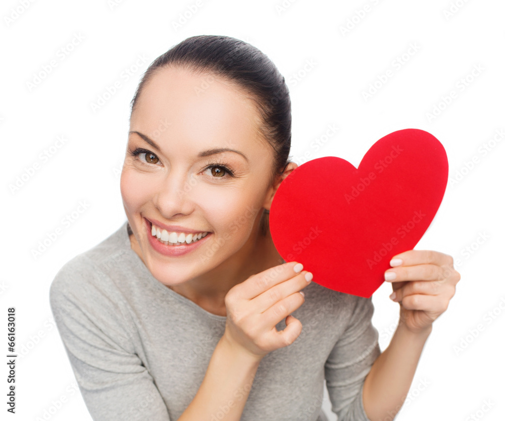 smiling asian woman with red heart smiling asian woman with red heart